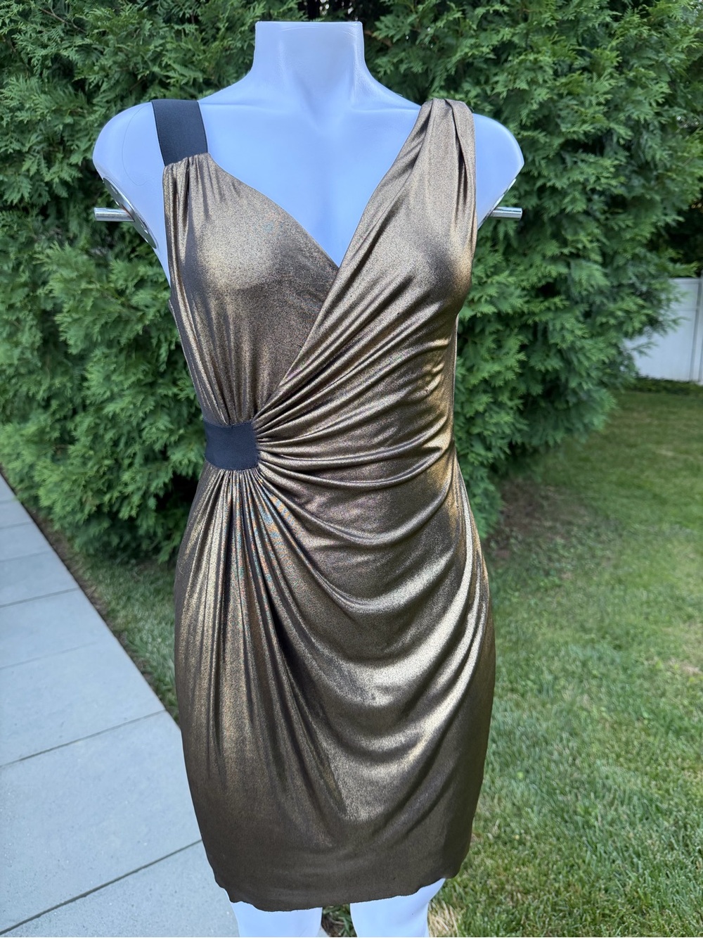 Bailey 44 Metallic Bronze Twist-Detail Mini Dress